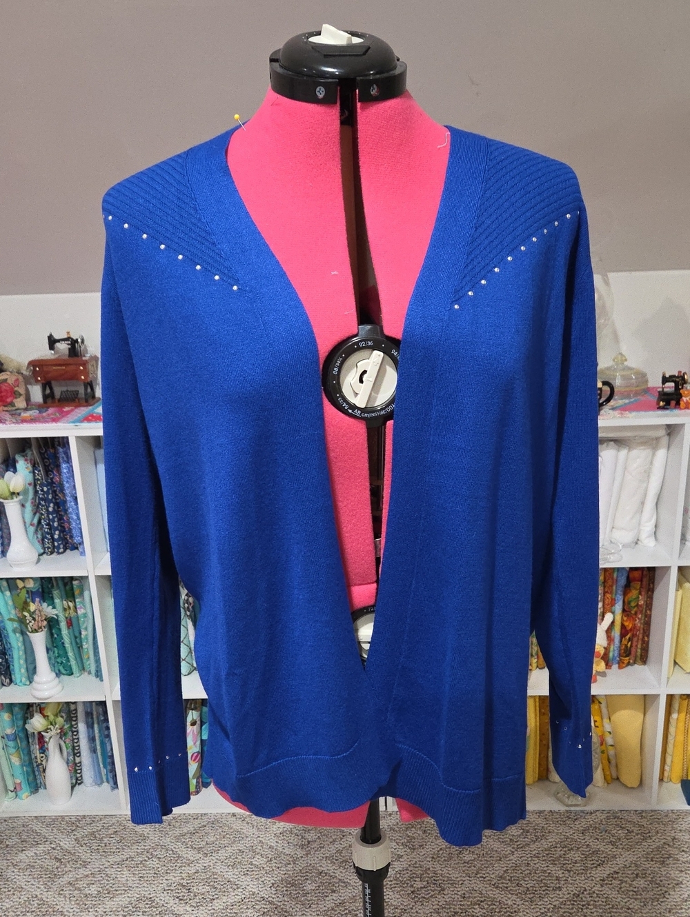 89th & Madison Royal Blue Open-Front Cardigan with Rhinestone Detail